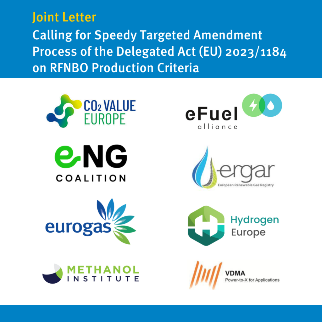 Joint Letter: Calling for Speedy Targeted Amendment Process of the Delegated Act (EU) 2023/1184 on RFNBO Production Criteria